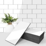 peel and stick wall tile glossy white subway stack installed wall