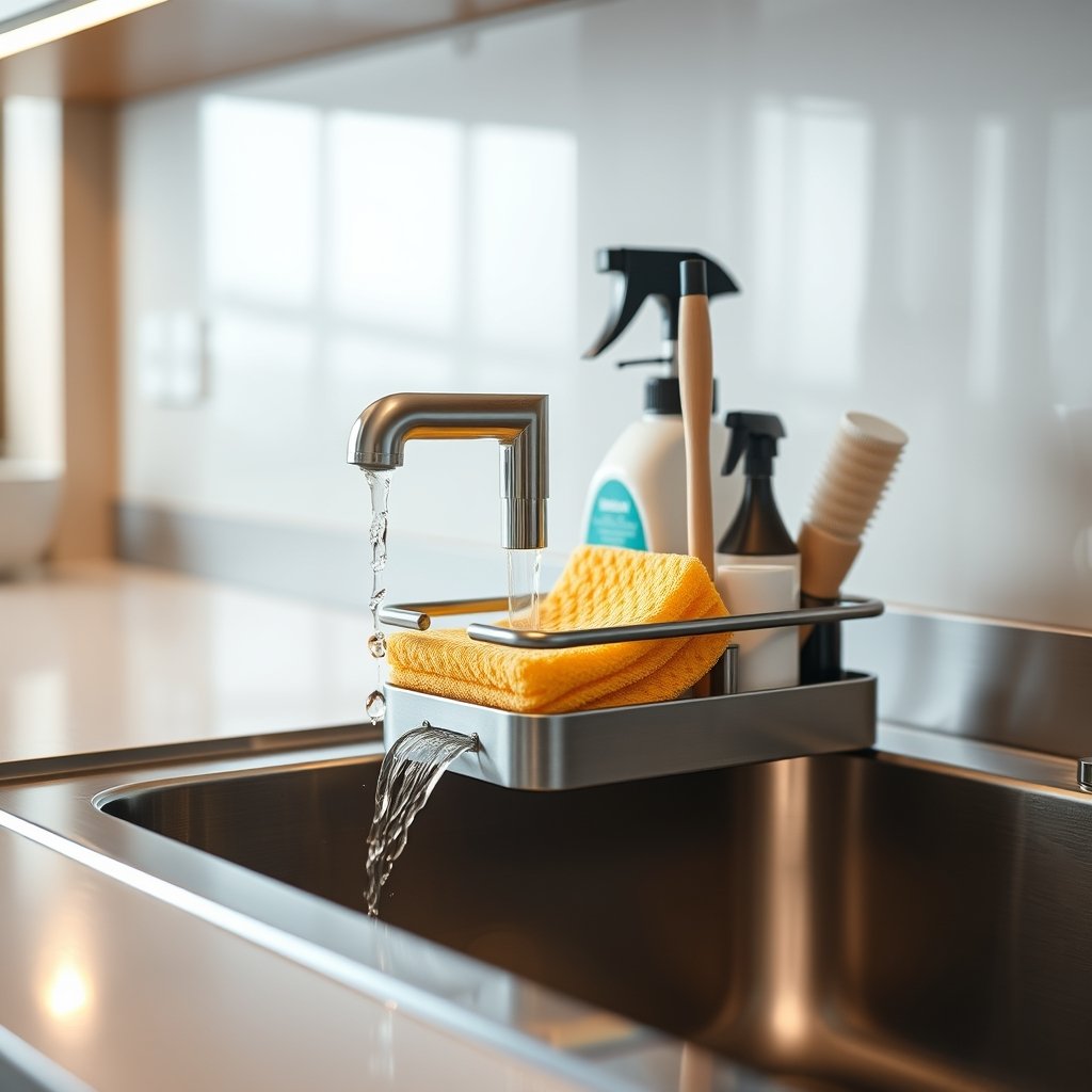 8 Steps to Keeping Your Kitchen Sink Cleaner Than It Has Ever Been 2 sponge holder in action