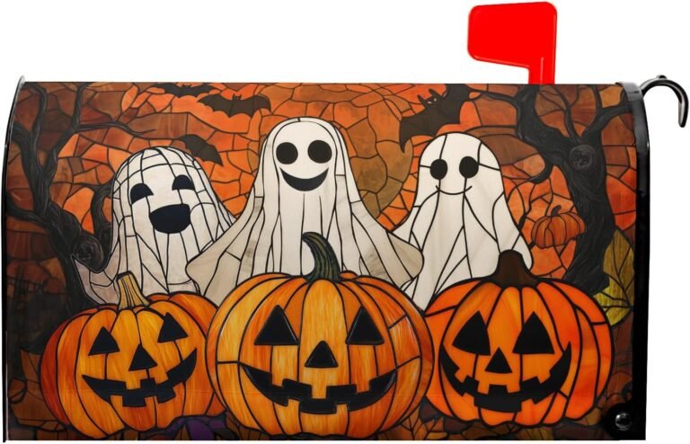 5 Ways to Style a Halloween Mailbox Cover This Fall 4 Halloween mailbox cover with ghosts and pumpkins design