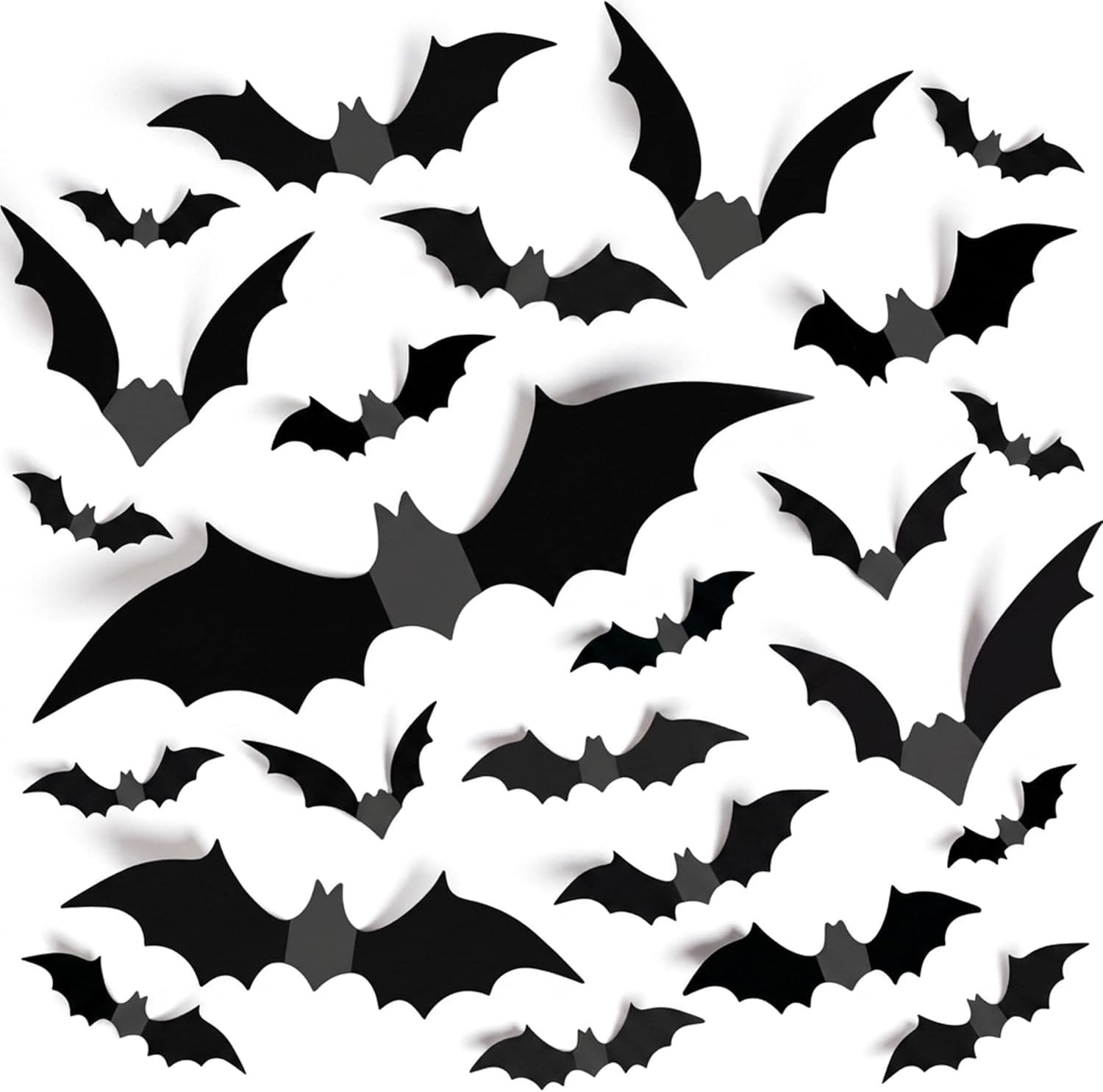 64-piece 3D bat wall decor set laid flat before assembly