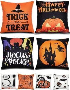 Halloween pillow covers set showing all 8 double-sided patterns