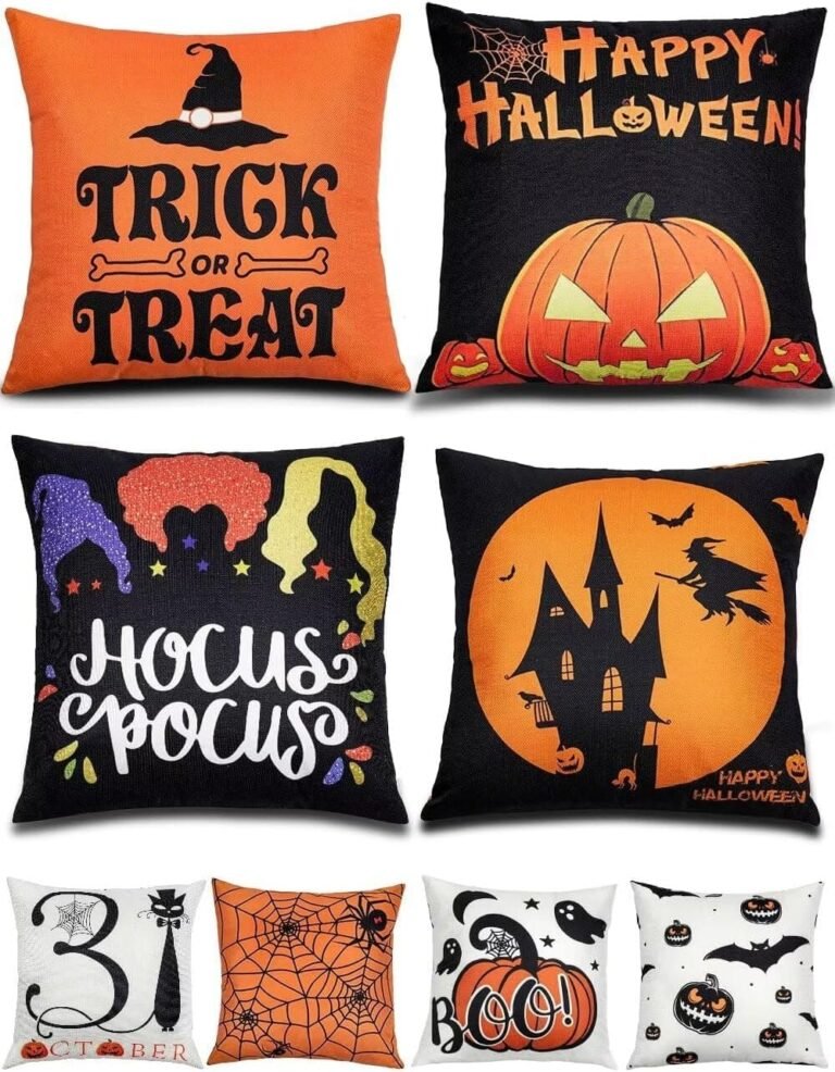 Halloween pillow covers set showing all 8 double-sided patterns