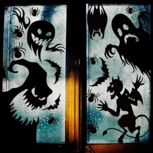 window clings monster silhouettes on frosted glass doors