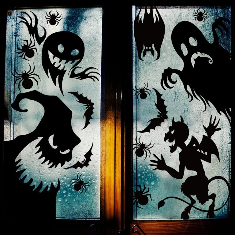 Do Halloween Window Clings Actually Work? 9 Real Questions 2 window clings monster silhouettes on frosted glass doors