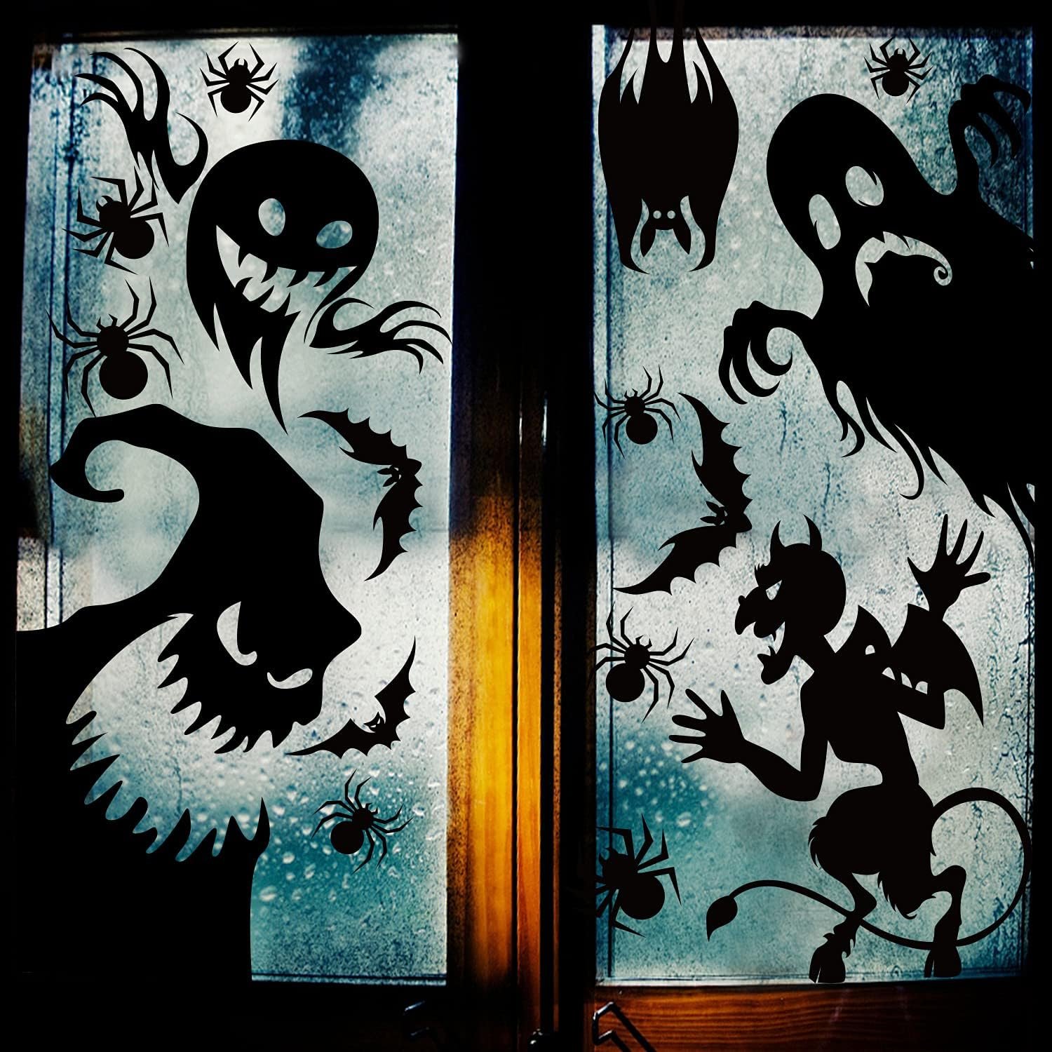 window clings monster silhouettes on frosted glass doors