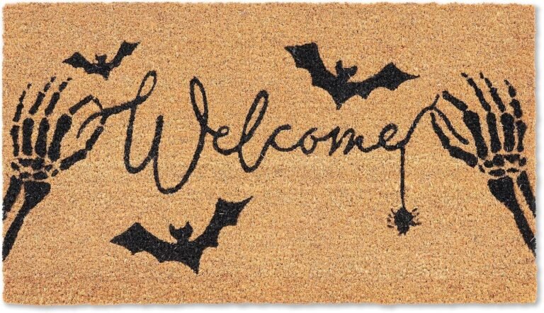 coir doormat skeletal hand welcome design bats