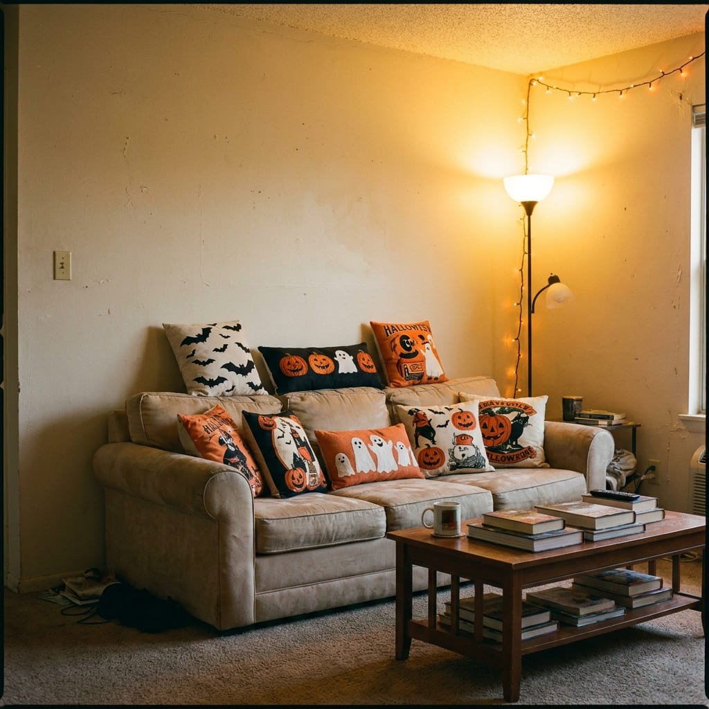 Renter Friendly Decorating: The Real Numbers Behind a 35% Shift 4 Halloween pillow covers on a couch in a rental apartment