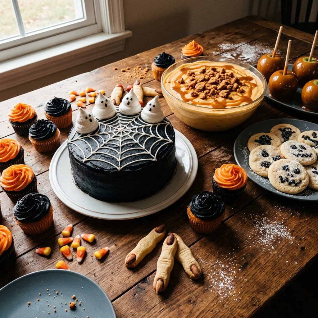 Halloween Food Safety: The Real 2-Hour Rule Most Hosts Ignore 4 homemade halloween treats and desserts arranged on a table