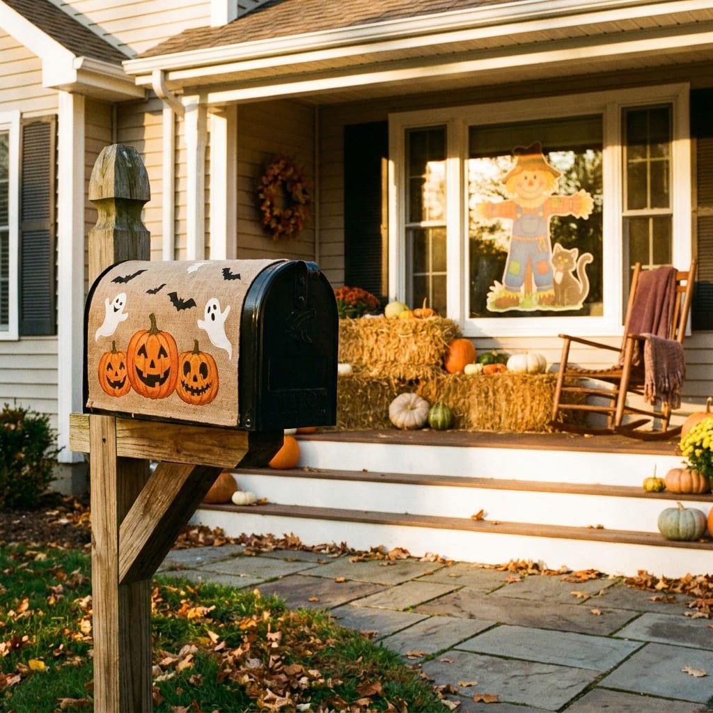 front porch mailbox and window halloween decorating exterior