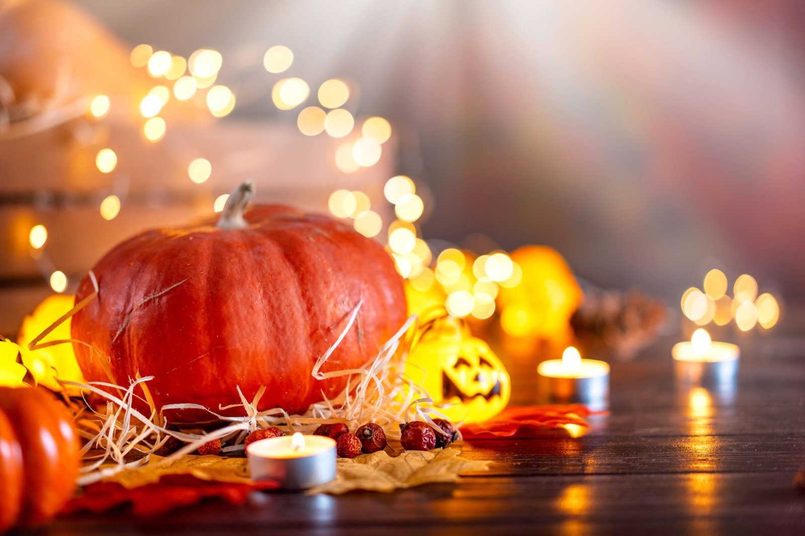 Halloween Lighting Safety: The Honest Truth Behind 1,600 Fires a Year 1 pumpkins and candles with string lights in Halloween display