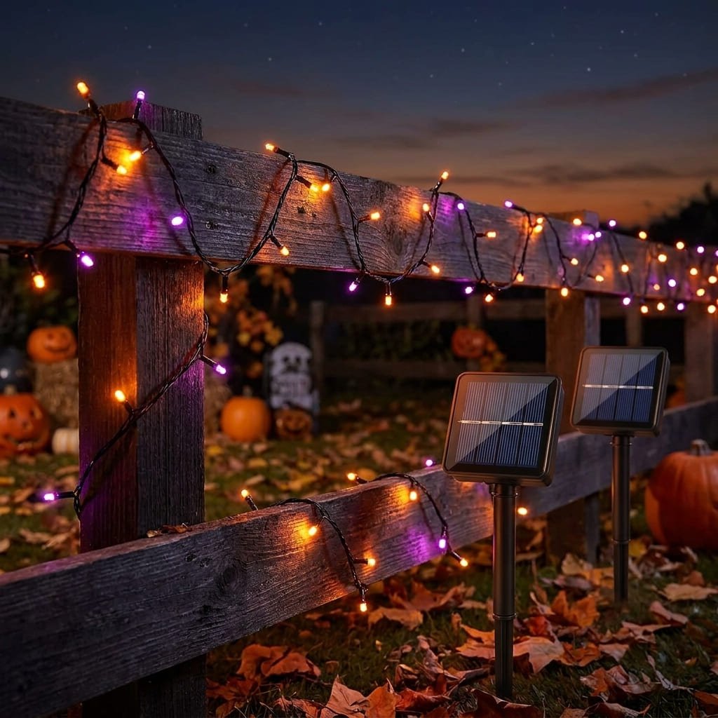 Solar Halloween Lights Review: The Honest Autumn Charging Reality Check 1 solar Halloween string lights draped on dark fencing at dusk