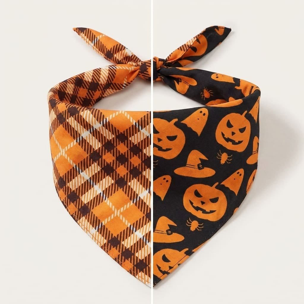 dog bandana flipped to show orange plaid Thanksgiving side