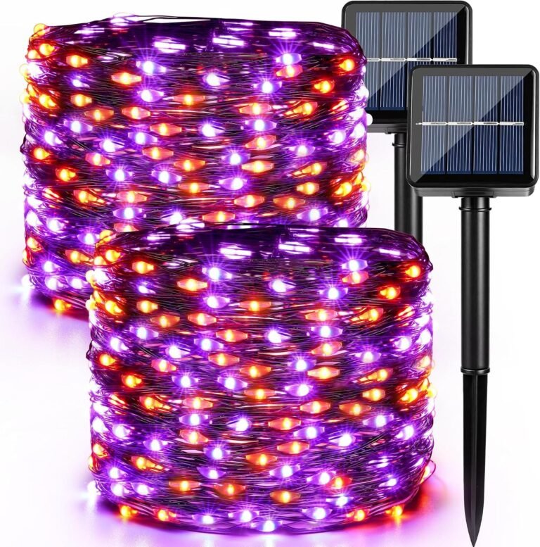 two-pack solar Halloween string lights with ground stakes