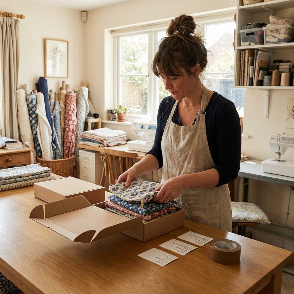 Shop Small Halloween: The Real $22 Billion Reason to Buy Local 3 founder packing small business orders in home studio
