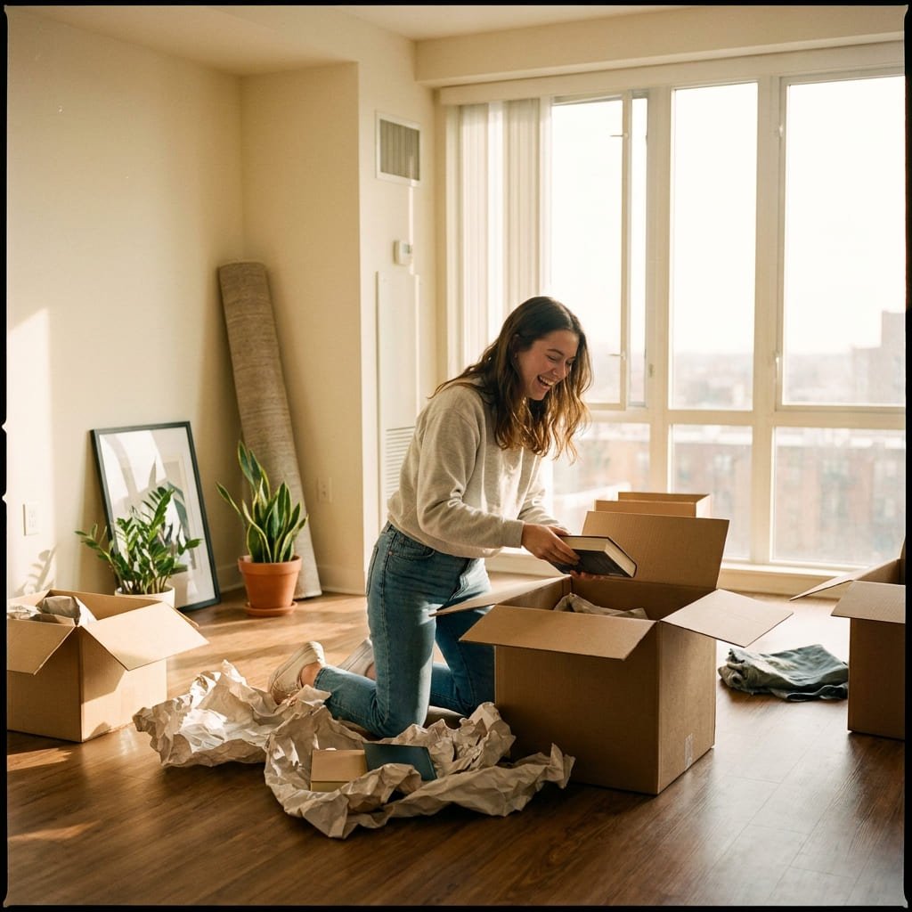 Renter Friendly Decorating: The Real Numbers Behind a 35% Shift 2 young renter unpacking boxes in a new apartment
