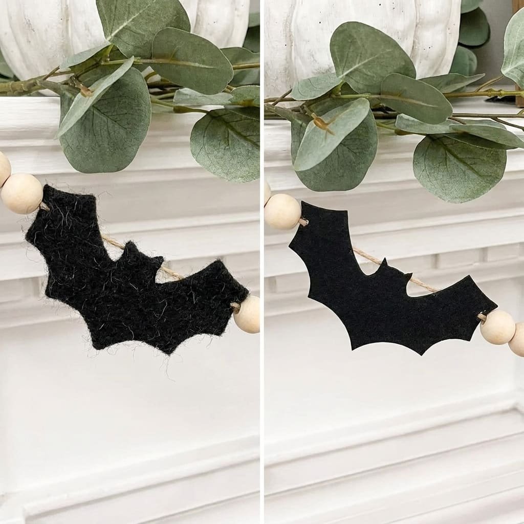 close-up of wool felt bat texture compared to synthetic felt